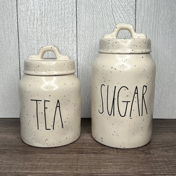 Rae Dunn Sugar & Tea Canisters White/Black Storage Containers NWT! - Picture 1 of 4